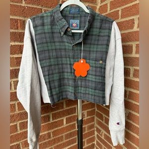 Upcycled Handmade Cropped Flannel Sweatshirt